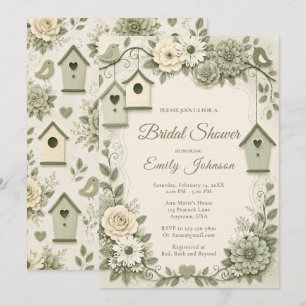 Cream and Sage Green Bridal Shower Invitation