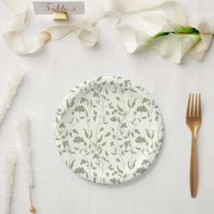 Cream and sage green floral Wedding Paper Plate