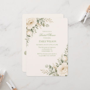 Cream and Sage Green Greenery Bridal Shower Invitation