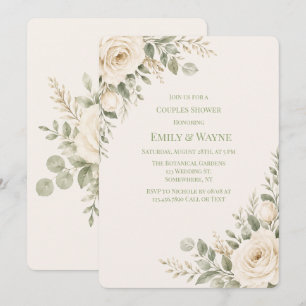 Cream and Sage Green Greenery Couples Shower Invitation