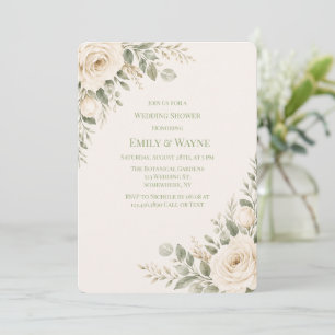 Cream and Sage Green Greenery Wedding Shower Invitation