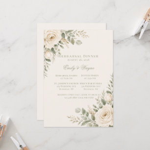 Cream and Sage Green Rose Rehearsal Dinner Invitation