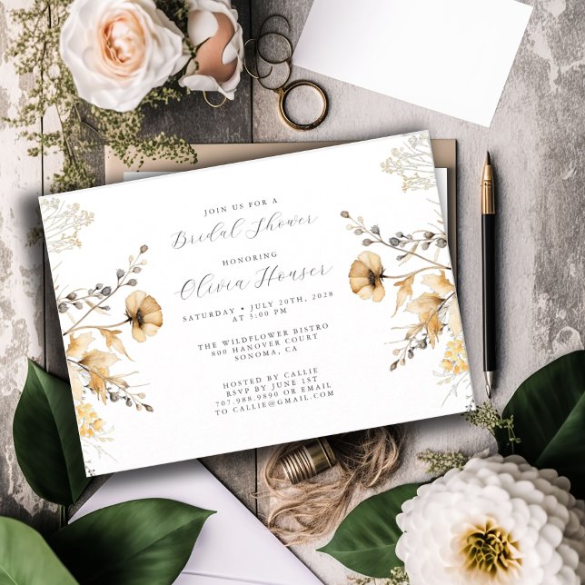 Cream And Sage Wildflowers Floral Bridal Shower Invitation (Creator Uploaded)