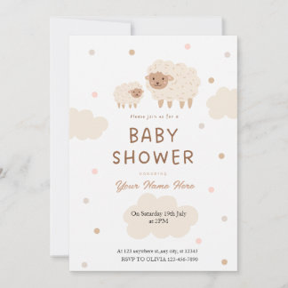 Cream and Soft Sheep Baby Shower Invitations