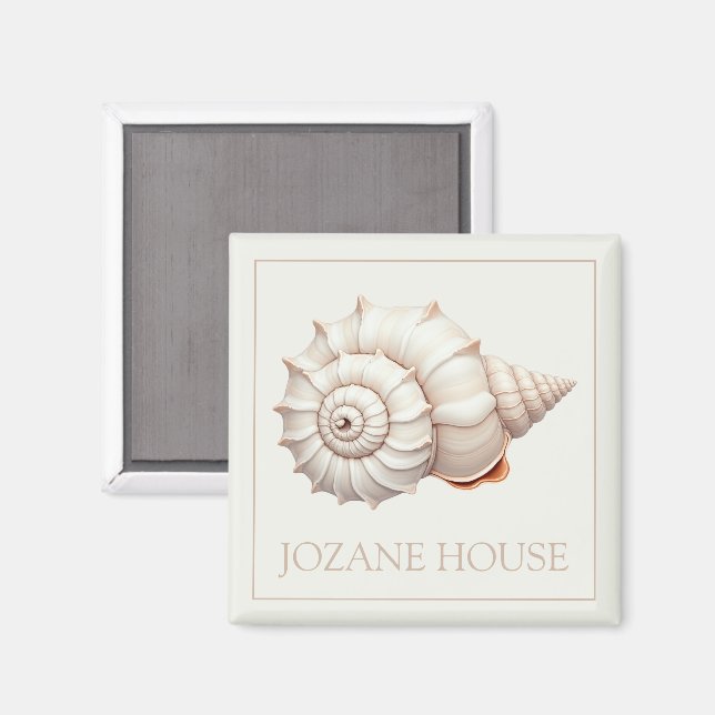 Cream and Tan Coastal Seashell Personalied Magnet (Front/Back)