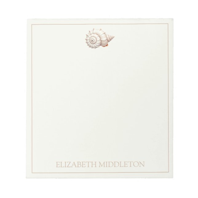 Cream and Tan Coastal Seashell Personalied Notepad (Front)