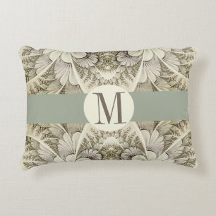 Cream and Taupe Swirl Sage Green Accent Pillow
