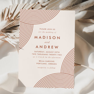 Cream and Terracotta Geometric Swirl Wedding Invitation