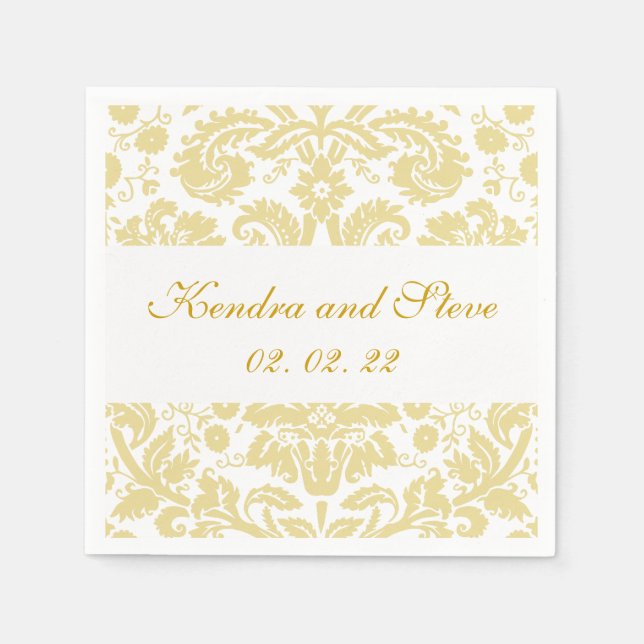 Cream and White Damask Wedding Paper Napkins (Front)