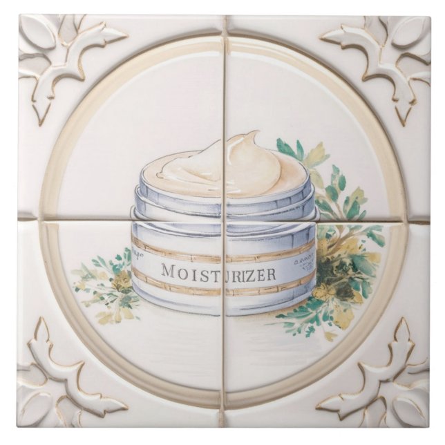 Cream and White Moisturizer Tub Art Funny Bathroom Ceramic Tile (Front)