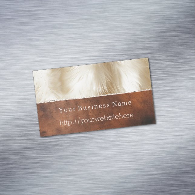 Cream Animal Fur Brown Southwest Cowhide Magnetic Business Card (In Situ)