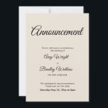 Cream Announcement Postponed Wedding Card<br><div class="desc">Here's a simple card to notify your guests if it's become necessary to change your wedding date. Use the template fields to add your personal details and make this elegant, minimalist design your own. The cream background can be changed to any colour you prefer. All fonts and colours are also...</div>