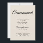 Cream Announcement Postponed Wedding Card<br><div class="desc">Here's a simple card to notify your guests if it's become necessary to change your wedding date. Use the template fields to add your personal details and make this elegant, minimalist design your own. The cream background can be changed to any colour you prefer. All fonts and colours are also...</div>