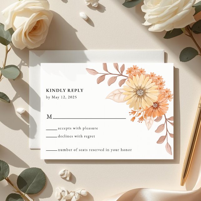 Cream Apricot Floral Wedding RSVP Card (Creator Uploaded)