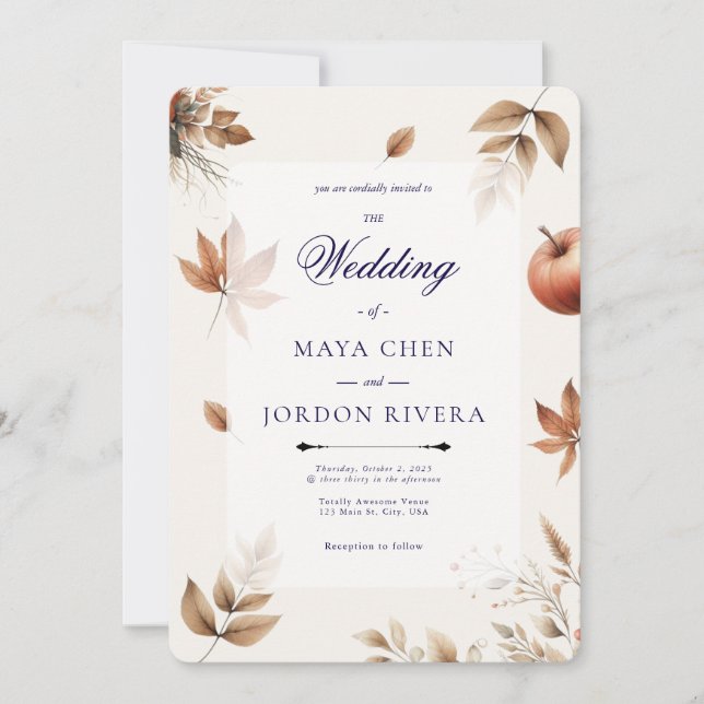 Cream Autumn Harvest Season Wedding  Invitation (Front)