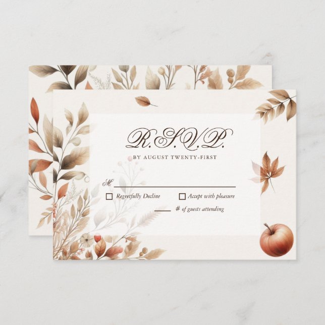 Cream Autumn Harvest Wedding RSVP Botanical Reply (Front/Back)