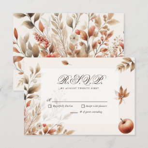 Cream Autumn Harvest Wedding RSVP Botanical Reply Card