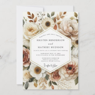 Cream Autumnal Floral Romance Wedding Invitation