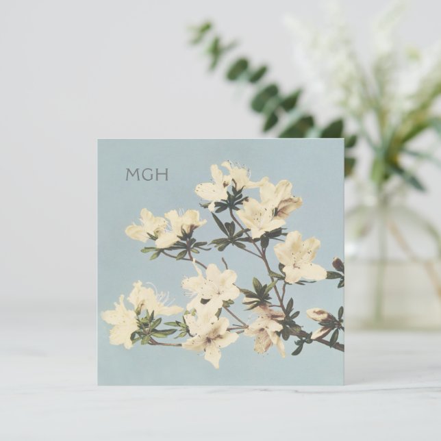 Cream Azalea Flowers Monogram Thank You Card (Standing Front)