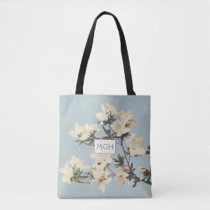 Cream Azalea Flowers Monogram Tote Bag