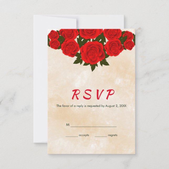 Cream Background And Red Roses RSVP Card (Front)