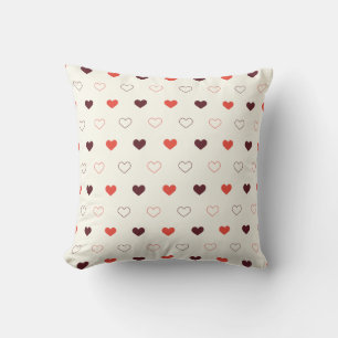 Cream Background with Red & Burgundy Hearts Cushion