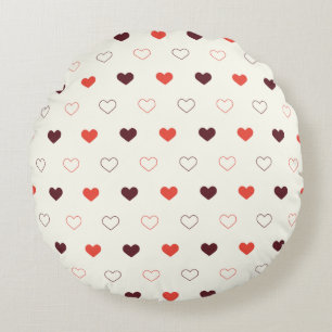 Cream Background with Red & Burgundy Hearts Round Cushion