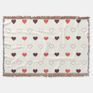Cream Background with Red & Burgundy Hearts Throw Blanket