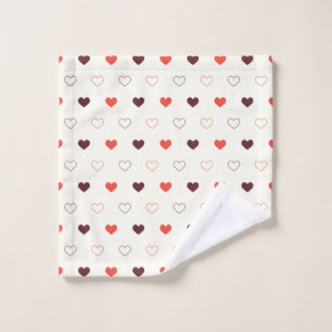 Cream Background with Red & Burgundy Hearts Wash Cloth