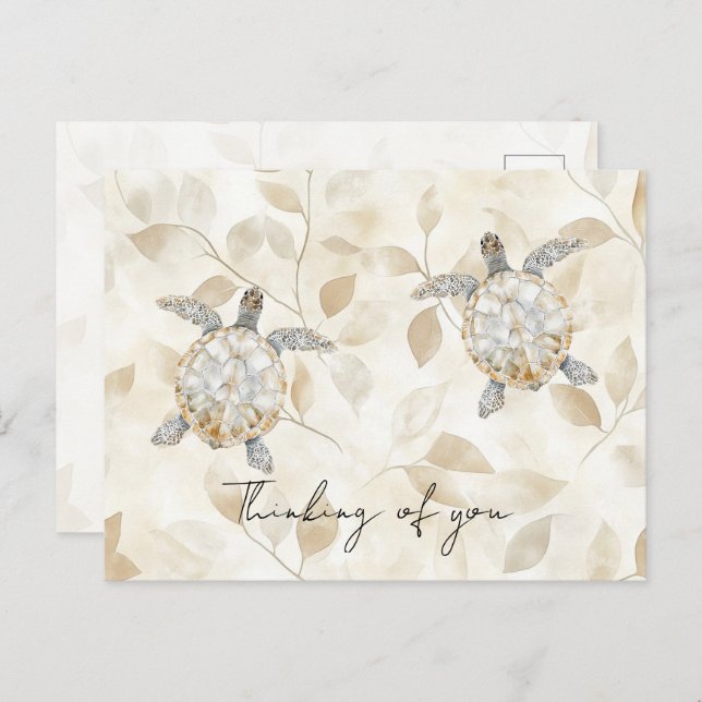 Cream Beach Sea Turtles Thinking of you Postcard (Front/Back)