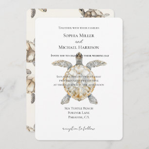 Cream Beach Sea Turtles Wedding Invitation