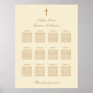 Cream Beige 12 Table Baptism Seating Chart Poster