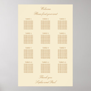 Cream Beige 12 Table Wedding Seating Chart Poster