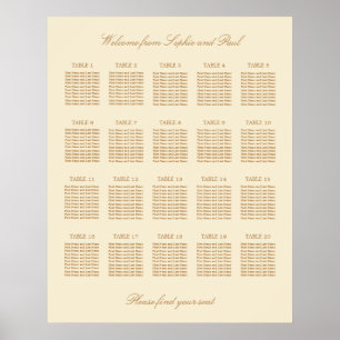 Cream Beige 20 Table Wedding Seating Chart Poster