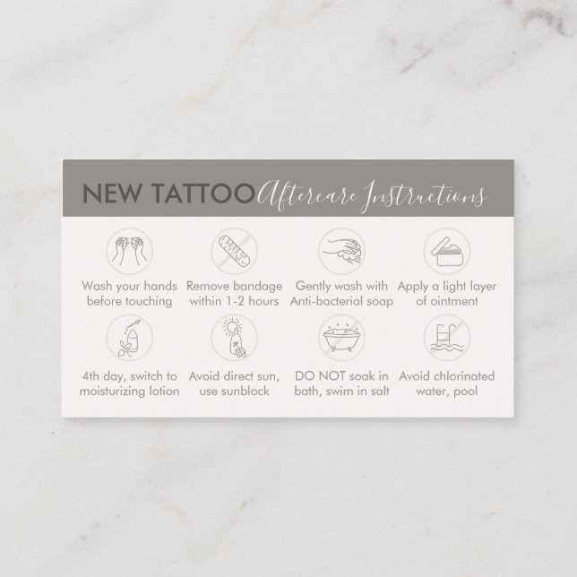 Cream Beige Body Art Aftercare Instructions Tattoo Business Card (Back)