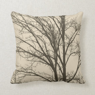 Cream Beige Brown Tree Branches Cushion