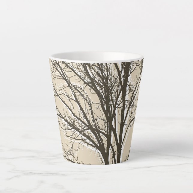 Cream Beige Brown White Tree Branches  Latte Mug (Front)