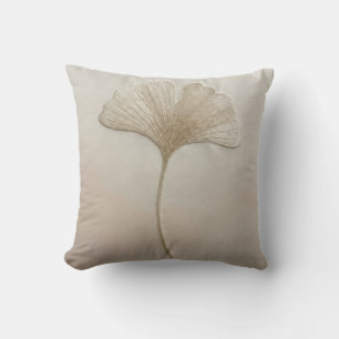 Cream Beige Ginkgo Biloba Leaf Minimalist Modern Cushion