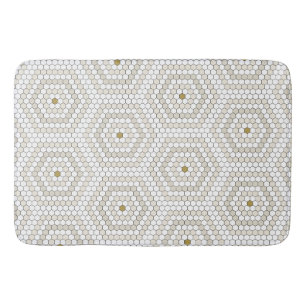Cream & Beige Hexagon Penny Tile Hex Tile Pattern Bath Mat