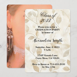 Cream Beige Leaves Graduation Invitation