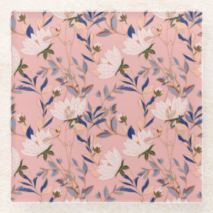 Cream Beige Lilies: Pink Seamless Background Glass Coaster