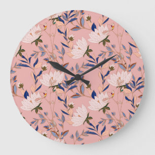 Cream Beige Lilies: Pink Seamless Background Large Clock