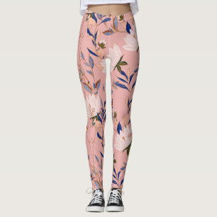 Cream Beige Lilies: Pink Seamless Background Leggings