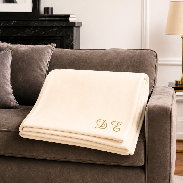 Cream beige minimalist monogrammed fleece blanket (Creator Uploaded)