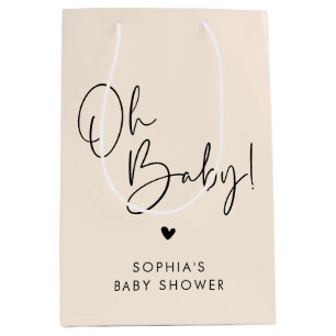 Cream Beige Oh Baby Modern Boho Baby Shower Medium Gift Bag