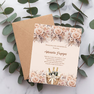 Cream beige rose bubbly Bridal Shower invivitation