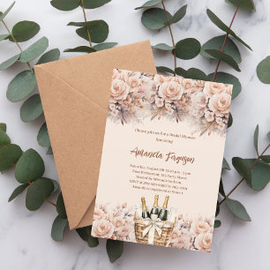 Cream beige roses bubbly brunch Bridal Shower Invitation