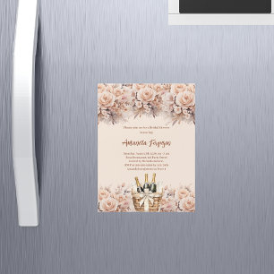 Cream beige roses bubbly brunch Bridal Shower Magnetic Invitation