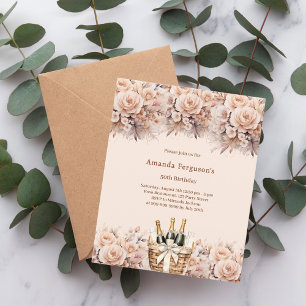 Cream beige roses florals boho birthday invitation
