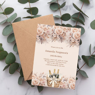 Cream beige roses florals boho birthday invitation